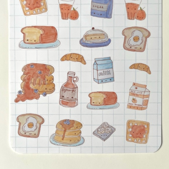 ✨handmade by me✨ kawaii blue breakfast bujo sticker sheet pancakes waffles juice - Picture 5 of 9